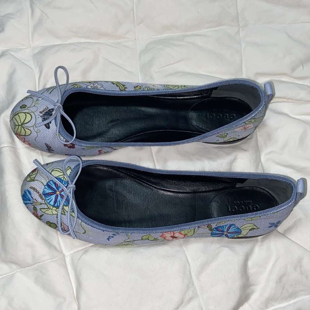 EUC Gucci womens shoes Ali flats floral print bow - Picture 3 of 15